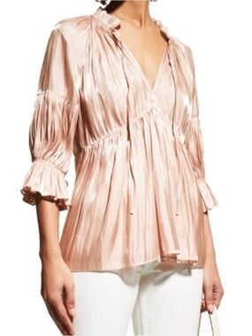 Cinq à Sept Phyllis Satin Pleated Blouse In Champagne